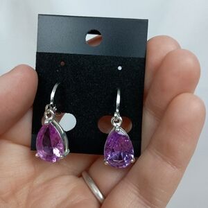 NEW Elegant christmas holiday Silver Purple Teardrop Dangling Earrings-(#0271)‎